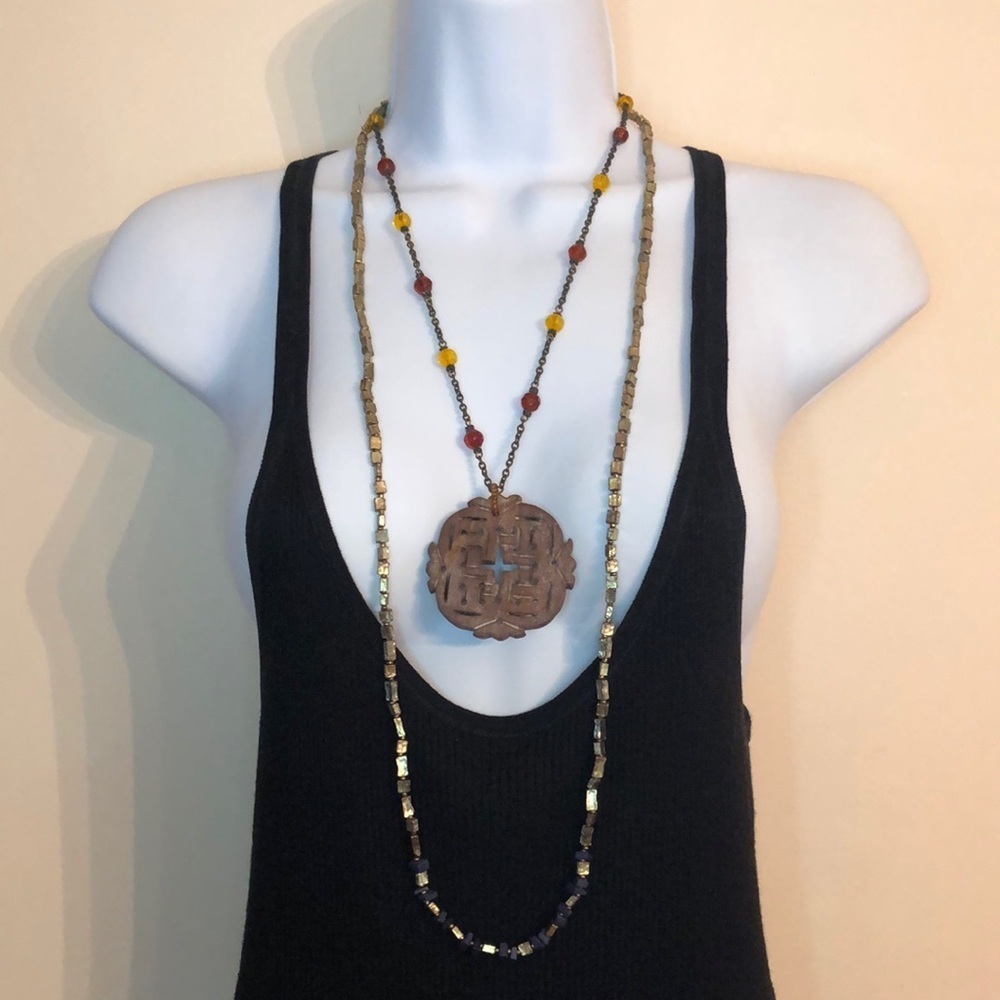 Curated bundle boho festival statement 2 necklaces layered look free spirit.